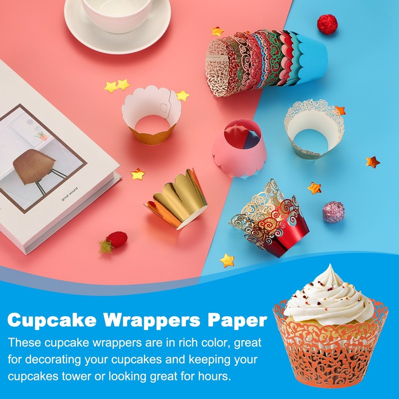 Cupcake Wrappers Paper, 50 Pack Baking Cups Standard Vine Decor, Orange Red gallery