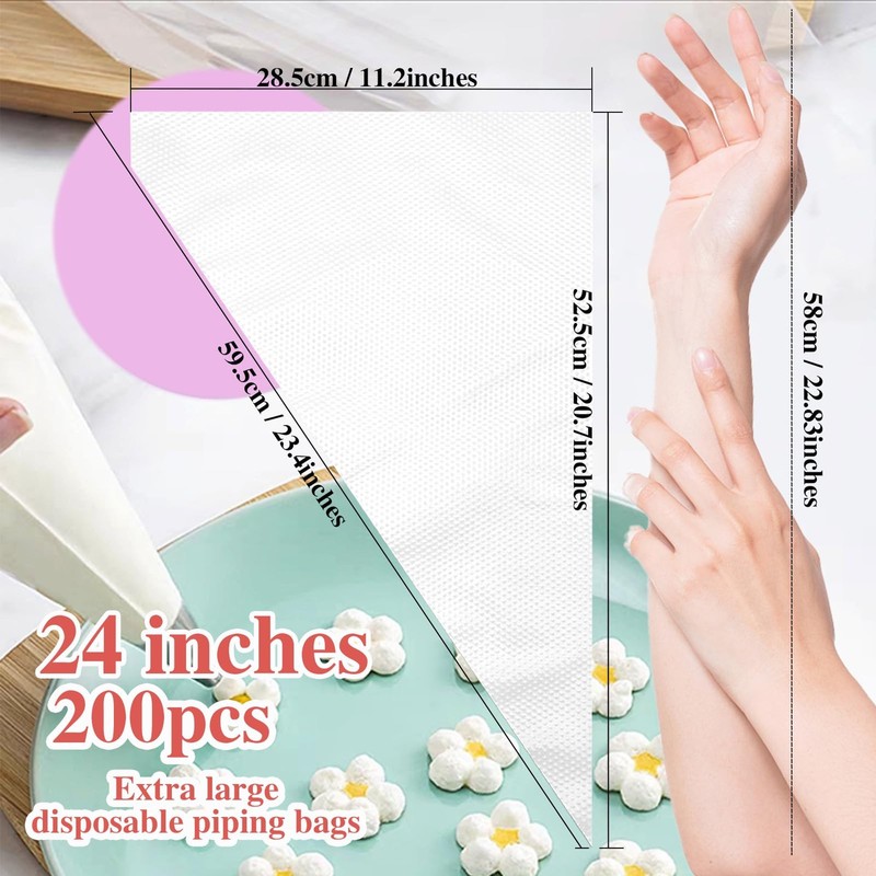 24 Inch Extra Large Piping Bags, 200 PCS Clear Disposable Icing bags, Thicken... gallery