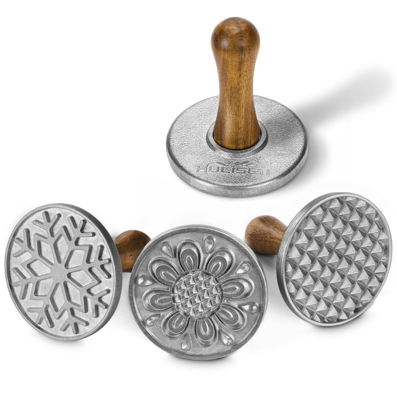 Cookie Stamps Set of 4, Metal Cookie Press Mold with Wooden Handle, Decoratin