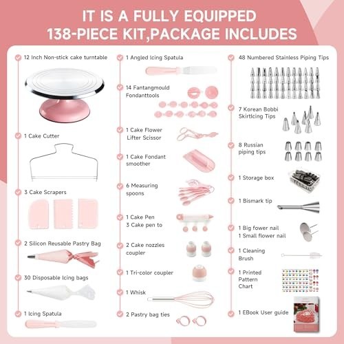 138pcs Cake Decorating Kit with Turntable, Icing Tips, Spatulas & Piping Bags gallery