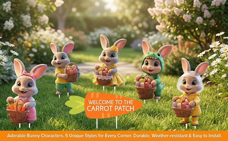 21 Set Easter Carrots and Bunny Yard Signs Decorats, Easter Eggs Wraps, gallery