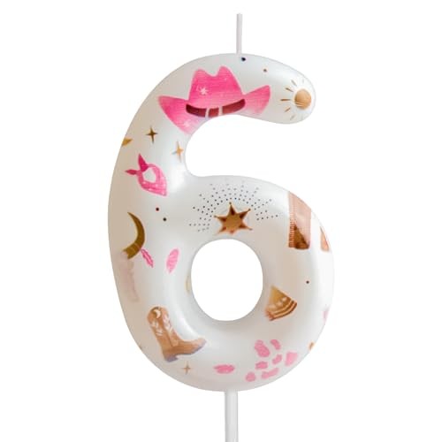 Birthday Candles Pink Pattern 6th Birthday Party for Baby Girl Number 6 Cowboy