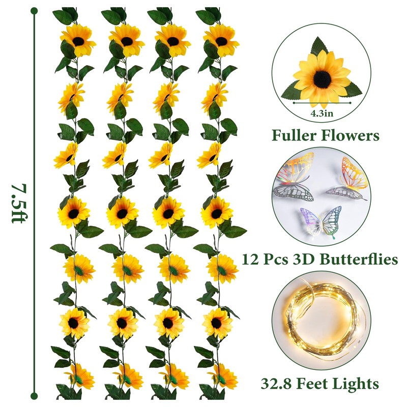 Bonbloom'S Bonblooms 4 Pack Fake Sunflowers Garland Decorsunflower Vines gallery