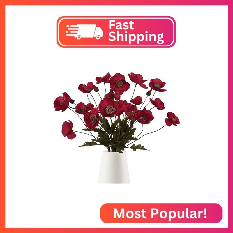 IPOPU Red Poppy Flowers 6pcs Artificial Poppies Faux Vintage Silk Flower Arrange