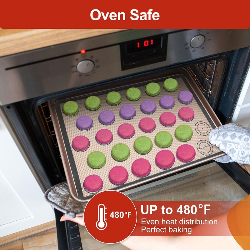 Silicone Baking Mat Set of 6, Half size+Quarter size+Round+Sqaure, Brown gallery