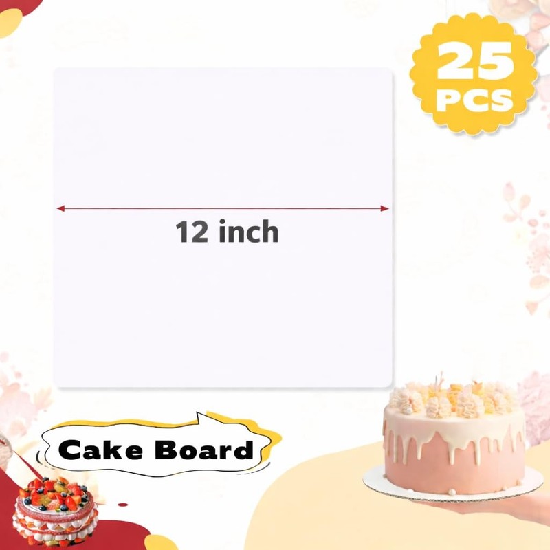 White Square Cake Boards 12 Inch Base Food Grade Cardboard Plate Sturdy 25 PCS gallery
