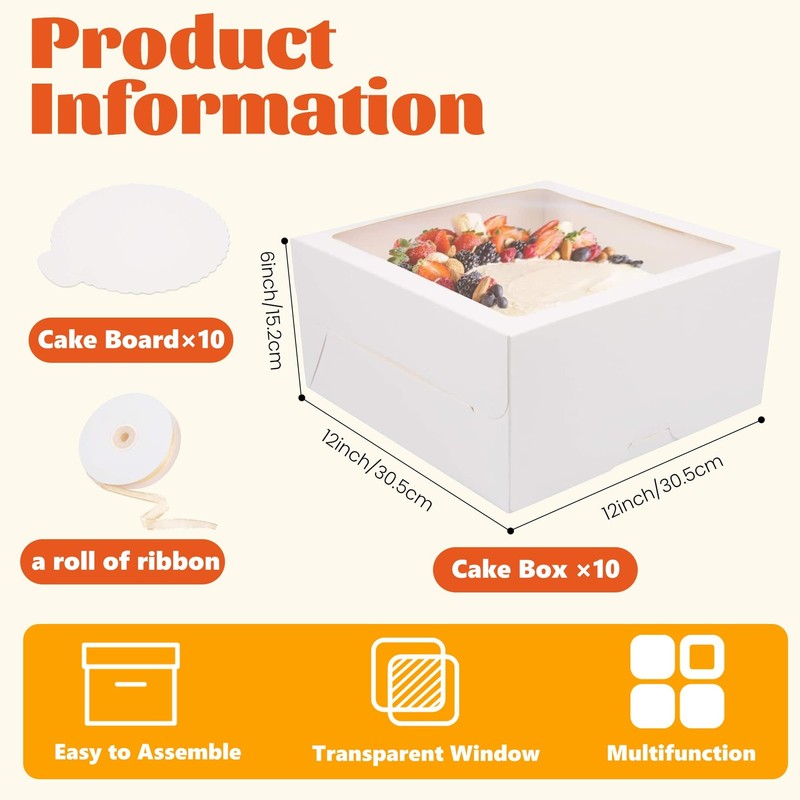 20Pcs Cake Boxes with Window and Cake Boards White Bakery Boxes for Cakes Gif... gallery