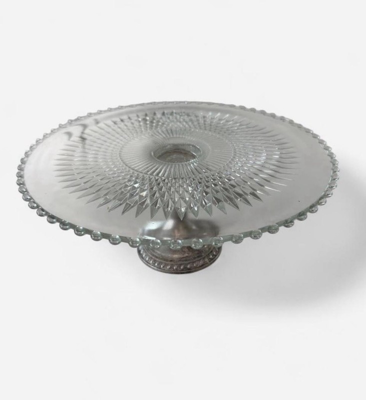 Vtg Duchin Creation Sterling Silver Weighted Base Glass Cake Stand Hobnail Edge