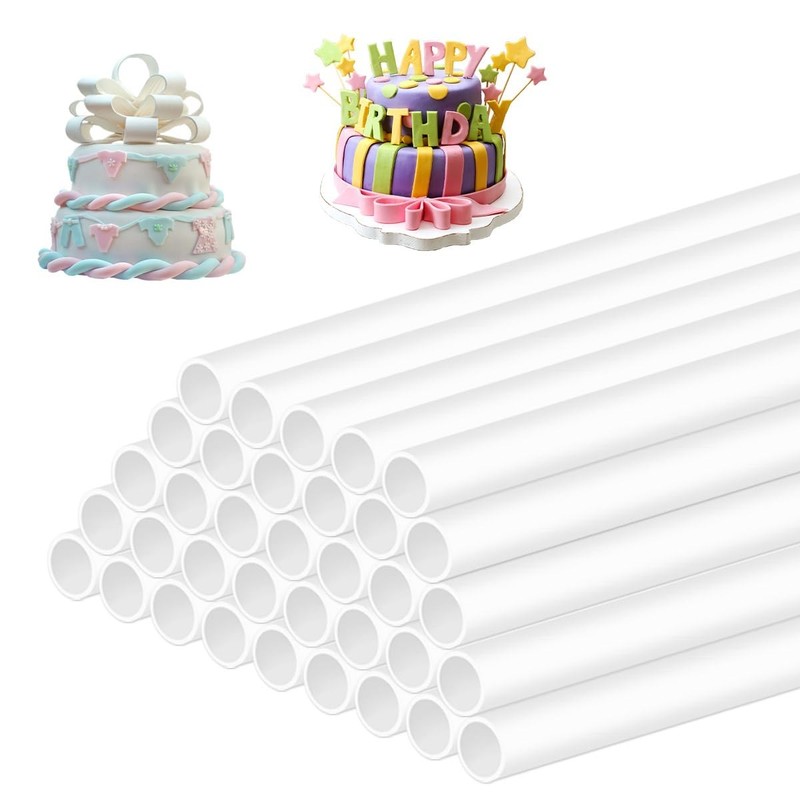 50 PCS Cake Dowels Tiered Supports Stacking Plastic Rods White 12 Inch Straws