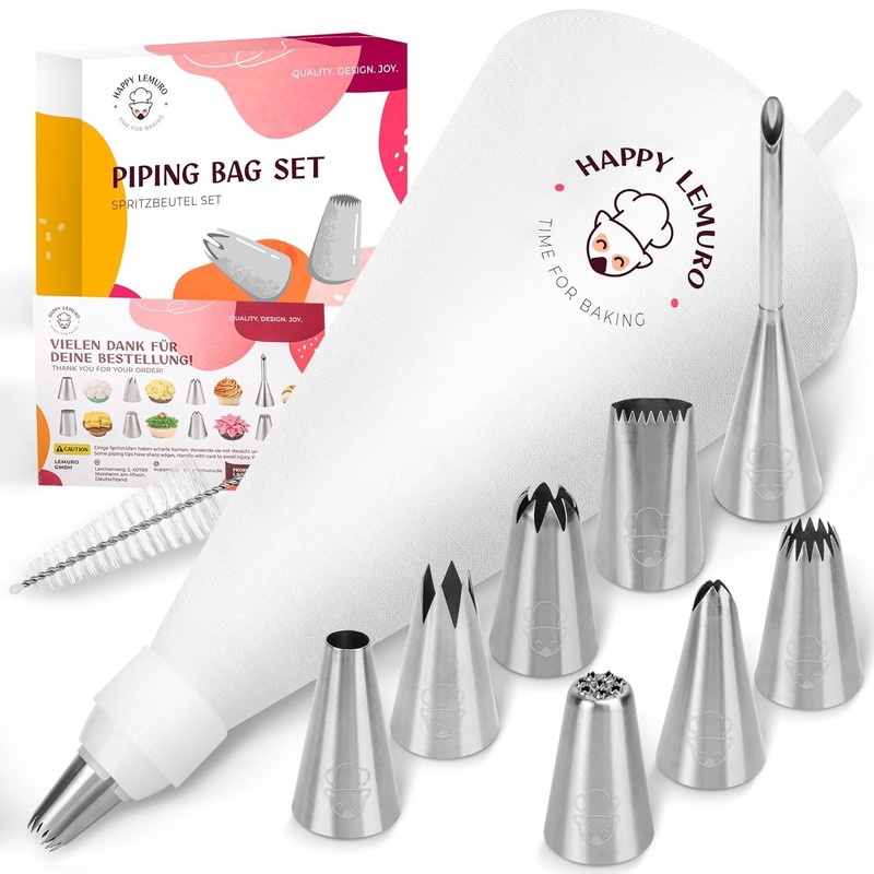 Reusable Cotton Pastry Piping Bags Set 16″ with 8 Large Baking Piping Tips