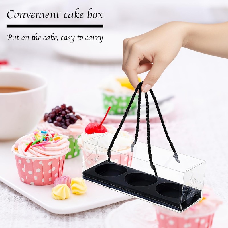 20 Sets Cupcake Boxes Packaging Plastic Container Black 9x3x3 Inch Desserts gallery