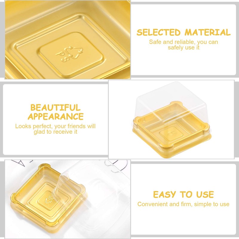 50 PCS Gold Plastic Square Mooncake Boxes Small Clear Container 2.16x1.85x1.57In gallery