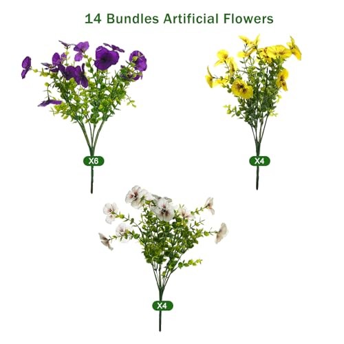 Artificial Flowers for Outdoors,UV Resistant Fake 14 Yellow White Purple gallery
