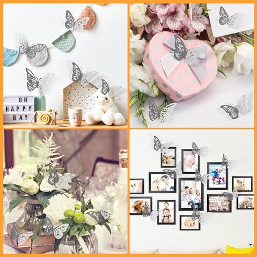48 Pcs Silver Butterfly Decorations, 4 Styles 3 Sizes, Wall Silver 48 Pcs gallery