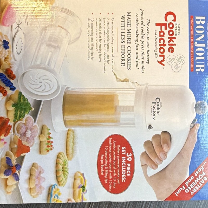 BonJour Cookie Factory Battery Powered Cookie Press Set w/ Handle, White/Clear gallery
