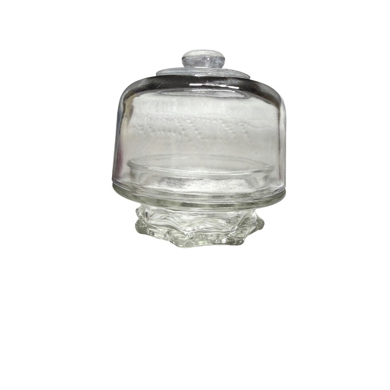 Vintage Clear Pressed Glass Mini Pedestal Cake Stand with Dome Lid 4.5 Inch