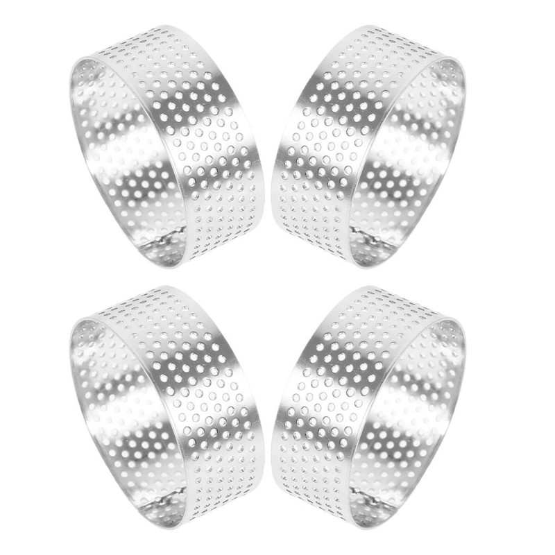 4pcs Stainless Steel Tart 1.97 Inch Perforated Cake Mousse - Round gallery