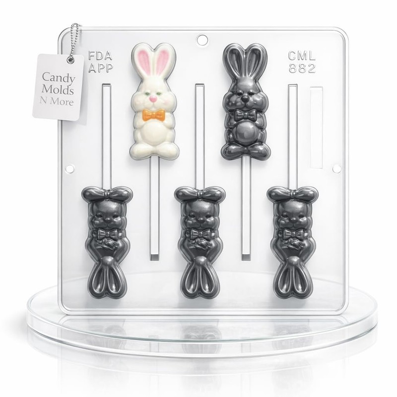 Easter Bunny Lollipop Chocolate Candy Mold 882 Plastic 5 Cavity Baking Tray