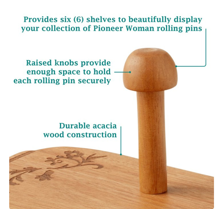 The Pioneer Woman Keepsake Floral Ceramic Rolling Pin with Wood Holder gallery