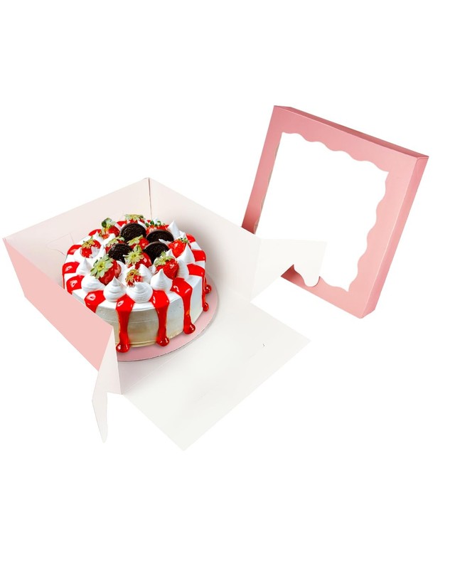 4 PCS Pink Square Bakery Cake Boxes with Boards Window 12x12x8 Inch gallery