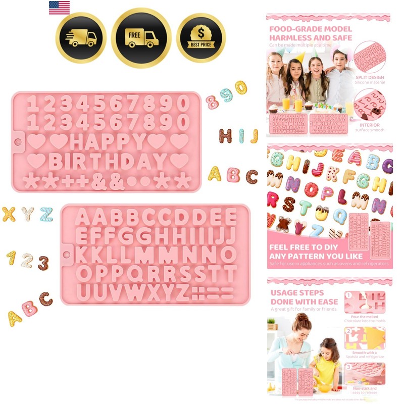 2PCS Silicone Molds for Chocolate,Number Letter Molds,Reusable Candy Molds wi…