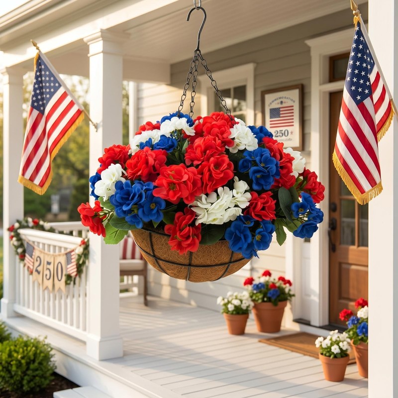 Riceshoot Red White Blue Artificial Flower 14.17 inches, Blue, White,