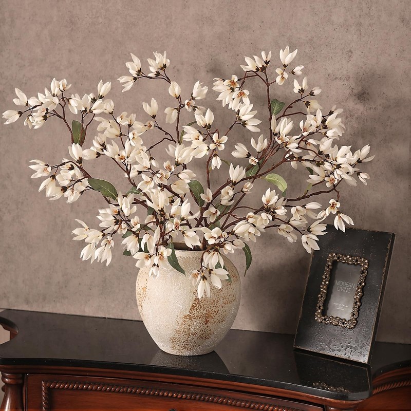 YXZZWL 4Pcs 36" Fake Magnolia Champaca Silk Flower Stems Vase (white) gallery