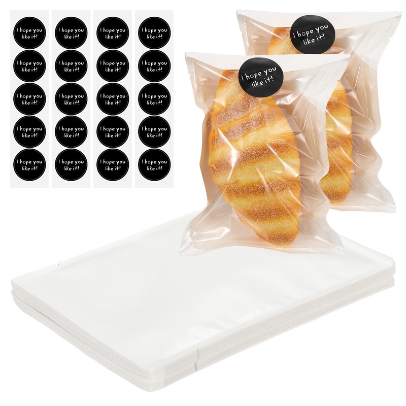 100 Pcs 5.1 x 7.5 Inch Clear Paper Cookie Bags with 120 Pcs Stickers, White