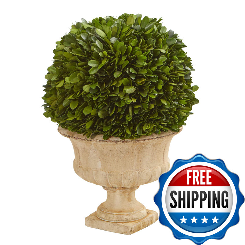 Nearly Natural 12In. Boxwood Topiary Ball Preserved Plant In Decorative Urn 4372