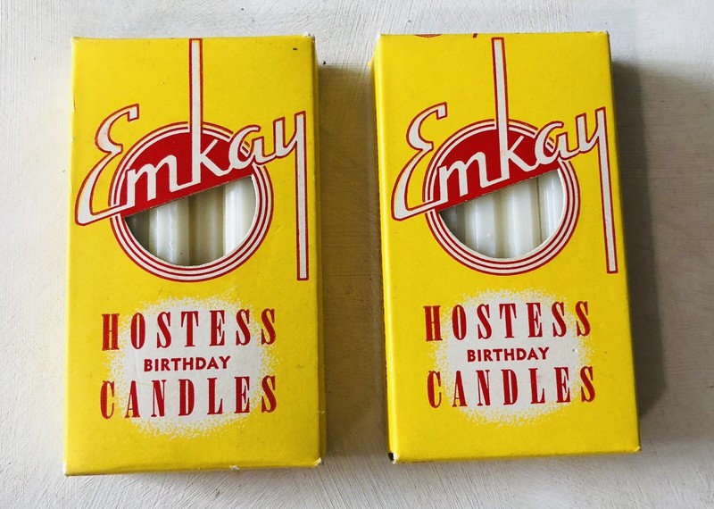 Vintage Birthday Cake White Candles Emkay Hostess Party 2 Boxes of 12 Syracuse