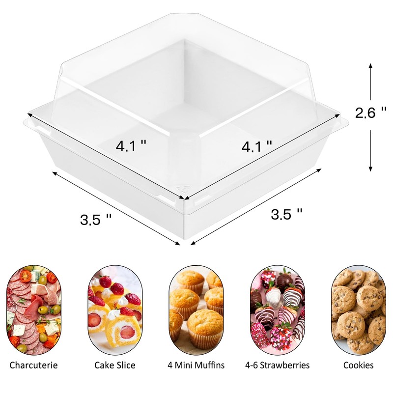 Small Paper Charcuterie Boxes with Clear Lids 50 Pack 4x4 Inch Mini Cake gallery