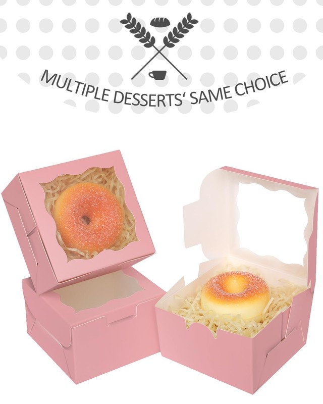 30 PCS 4x4x2.5 Inch Pink Bakery Box Window Macaron Small Donut Pastry Party gallery