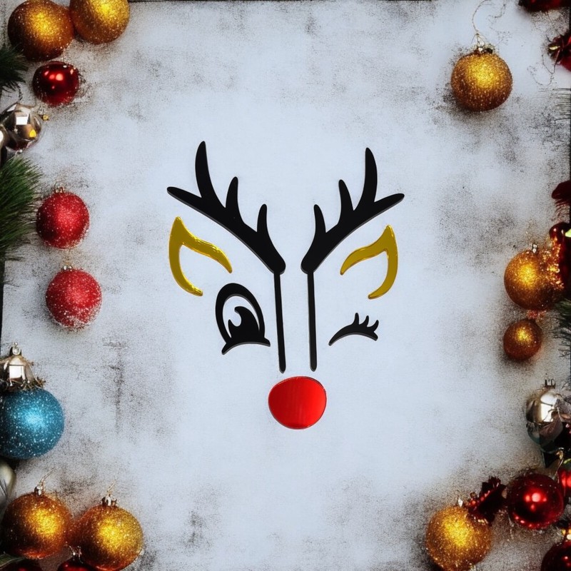 Reusable Acrylic Christmas Reindeer Cake Topper Set With Antlers, Nose & Eyelash