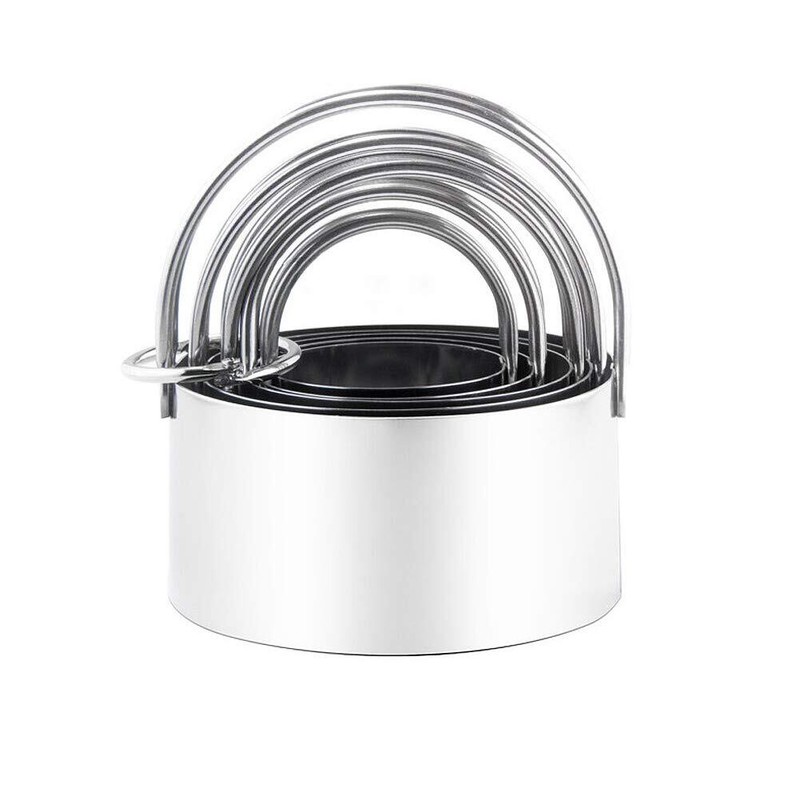 5 Pcs Stainless Steel Round Biscuit Cookie Cutter Set with Handle for Baking