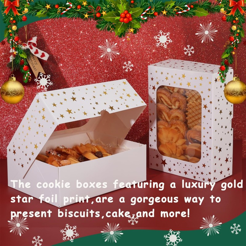 24 Pcs Christmas Cookie Boxes with Window Gold Foil Star Pastry Bakery Boxes gallery