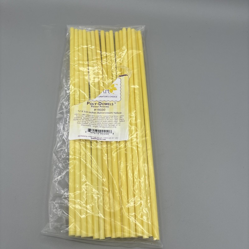 19 Global Sugar Arts Poly-Dowels 12 X 1/4 Inches Buttercream Yellow #19330