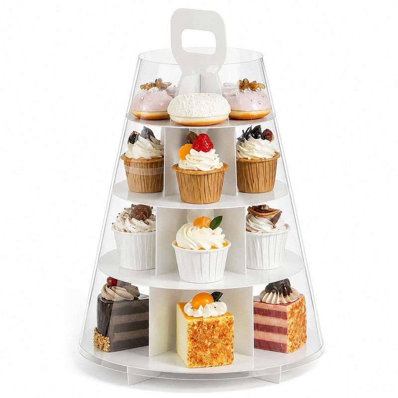 4-Tier Cupcake Stand, 5 Set Cardboard Cupcake Tower with Clear Cover, Dessert... gallery