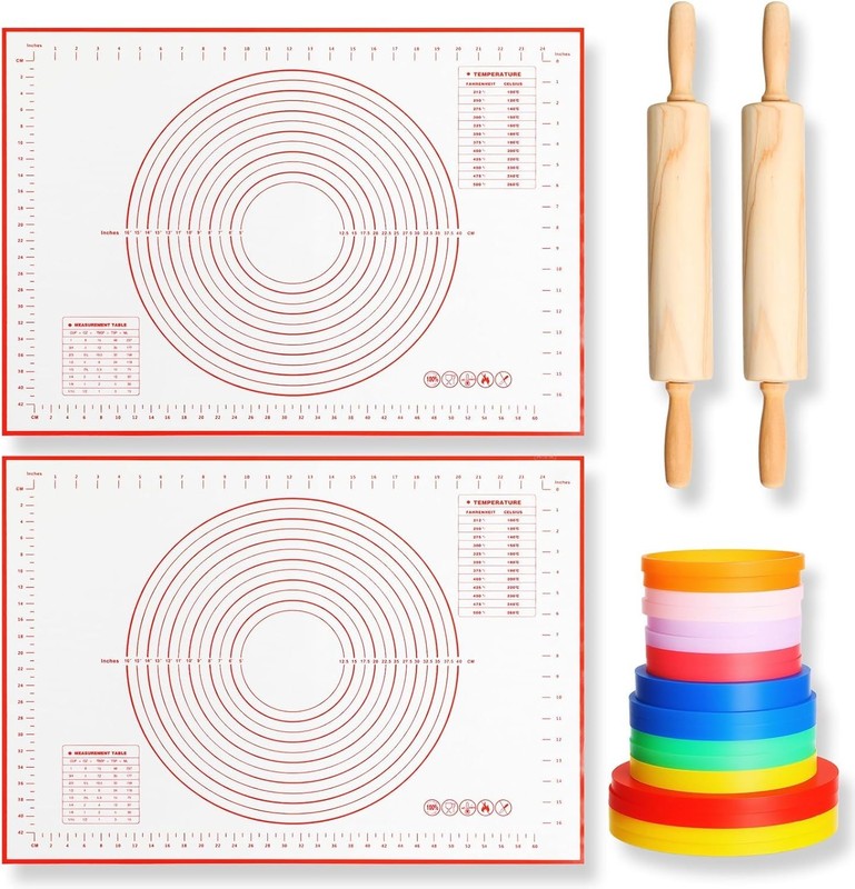20 Pcs Rolling Pin Set Include 2 Classic Wood Dough Rollers 16 Adjustable