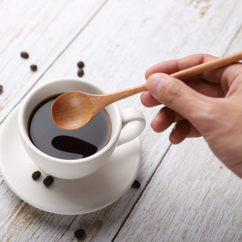4 PCS 6 Inch Honey Dipper Sticks 4 PCS 7.87 Inch Coffee Stirring Spoons Wood gallery