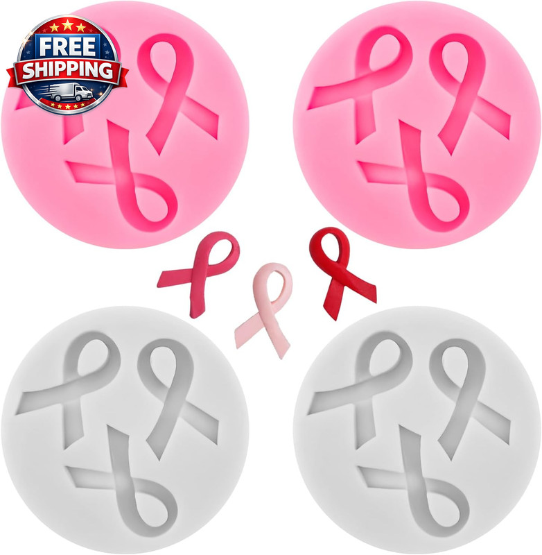 4 PACK Ribbon Silicone Candy Mold, Breast Cancer Awareness Mold, Mini Ribbon Sha