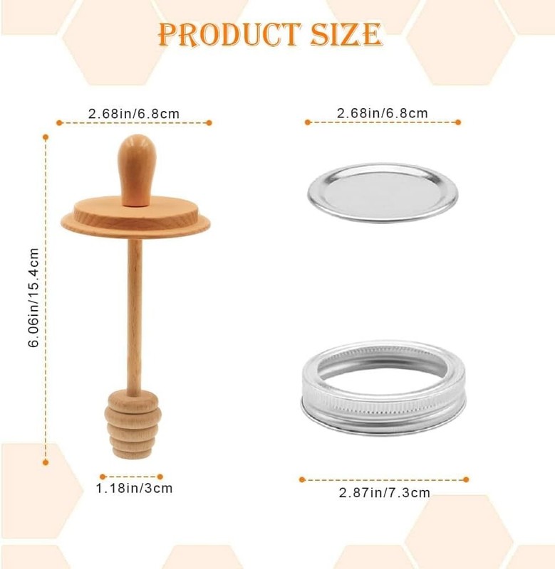 Wooden Mason Jar Honey Dipper with Lids Set - Honey Dipper Wooden Stick for R... gallery
