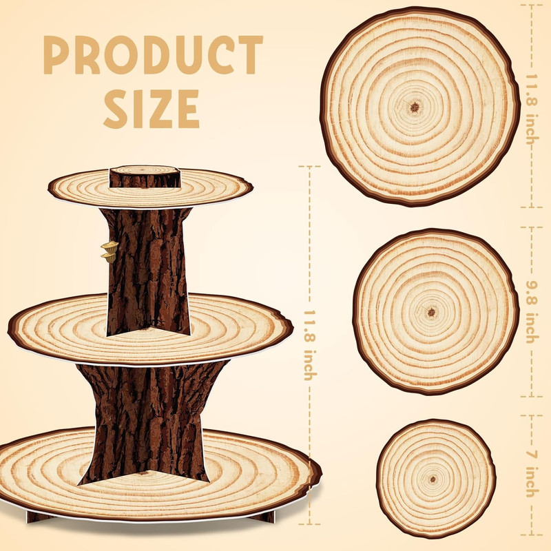 Wooden 3 Tier Cupcake Stand Decoration - Rustic Wood Cupcake Stand Decor for Cam gallery