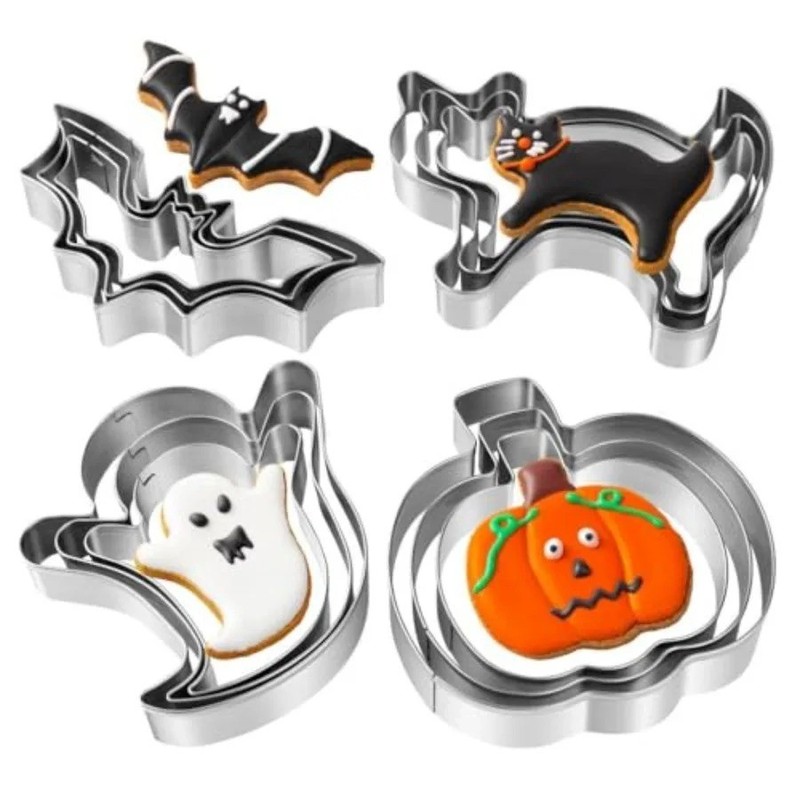12PCS Halloween Cookie Cutters Set Stainless Steel Pumpkin Ghost Bat Cat Shapes gallery