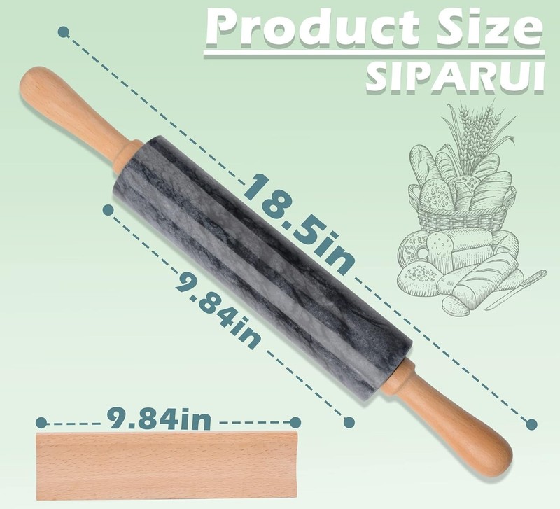 9.84-Inch Marble Rolling Pin Set with Wooden Cradle - Premium Baking Essential gallery