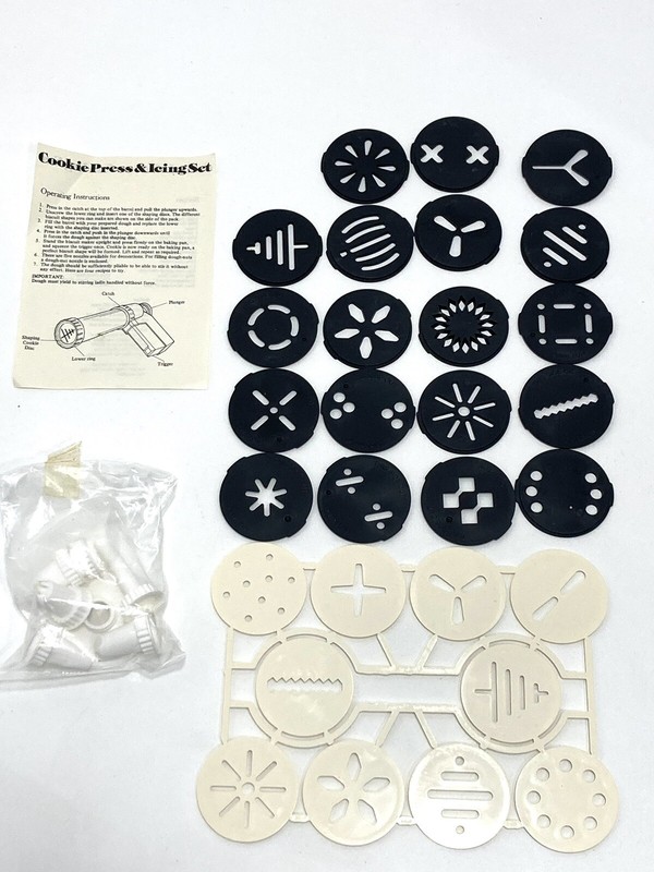 Vintage Cookie Press and Icing Set 10 Cookie Discs 6 Decorating Tips Extra Discs gallery