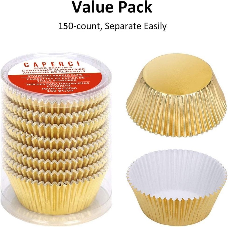 Standard Cupcake Liners Gold Foil Muffin Baking Cups 150-Pack - Greaseproof ... gallery