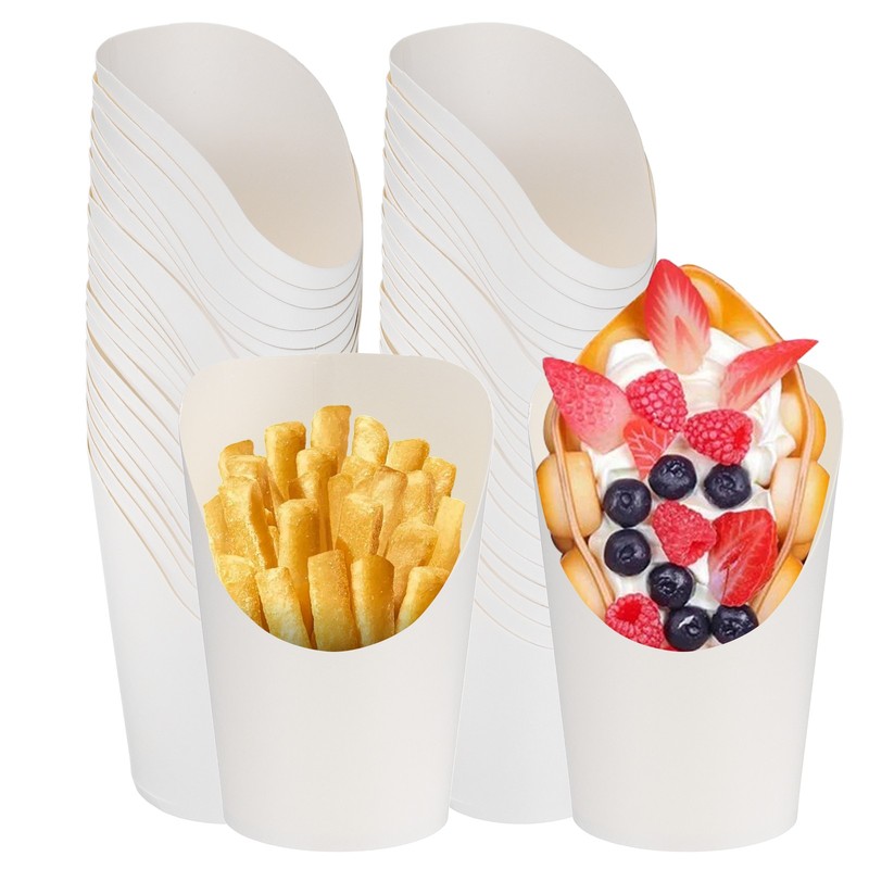 50Pcs French Fries Holder, 14oz Disposable Paper Charcuterie Cups, White