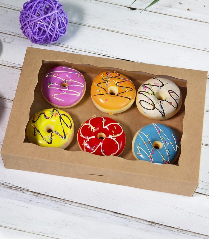 8 PCS 16x11x2.75 Inch Brown Pastry Bakery Box PVC Window Large Cookie Donut gallery