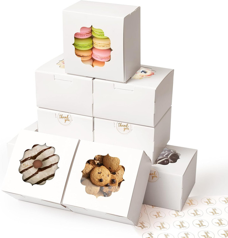 4-Inch Small Cookie Boxes 50 Pcs White – Bakery Treat Boxes with Window for Gift