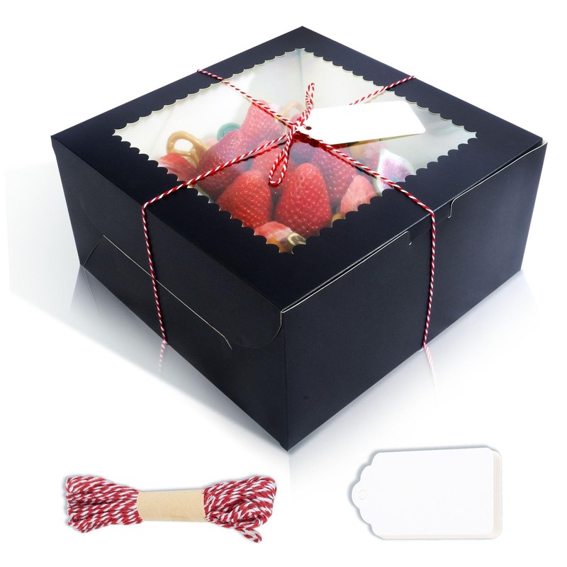 20Pcs 10 Inch Cake Boxes with Window 10x10x5 Inches Black Bakery Boxes Cake C